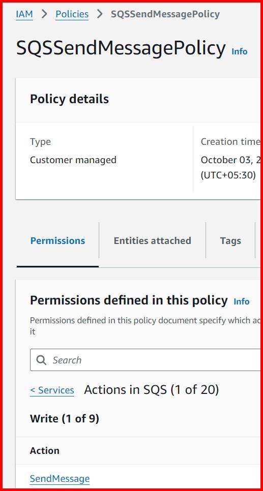Picture showing creating a new policy with SendMessage permission